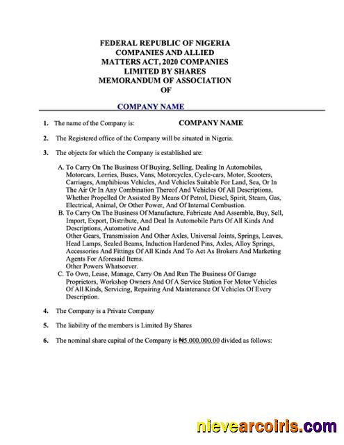 Nigeria certificate of registration